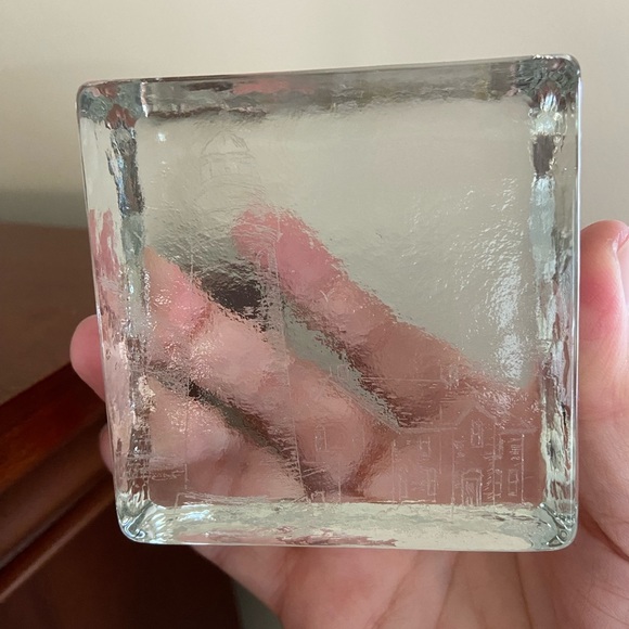 Recycled Glass Clear Wedge Paperweight Etched Lighthouse Blenko - Picture 7 of 9